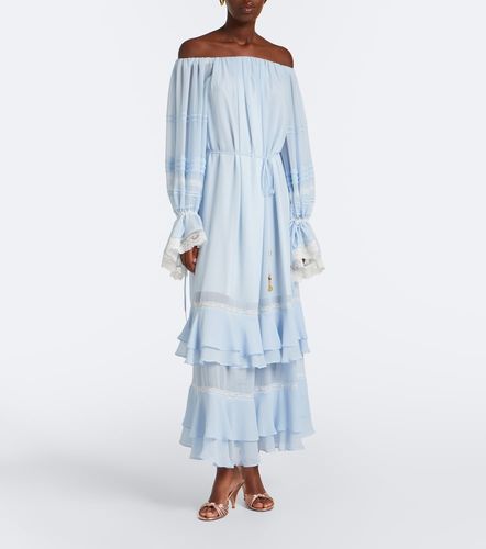 Abito lungo off-shoulder con pizzo e volant - Xu Zhi - Modalova