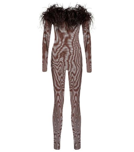 Feather-trimmed mesh jumpsuit - Oseree - Modalova