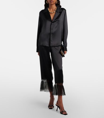 Pantaloni a gamba larga in raso di seta con pizzo - Saint Laurent - Modalova
