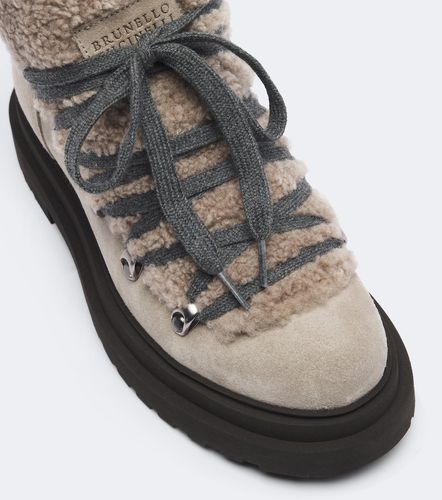 Stivali in suede con shearling con monili - Brunello Cucinelli - Modalova