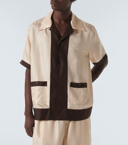 Camisa bowling de sarga de seda con logo - Dolce&Gabbana - Modalova