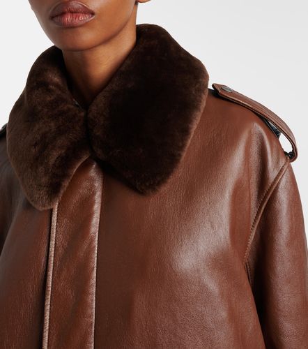 Shearling-trimmed leather bomber jacket - Prada - Modalova