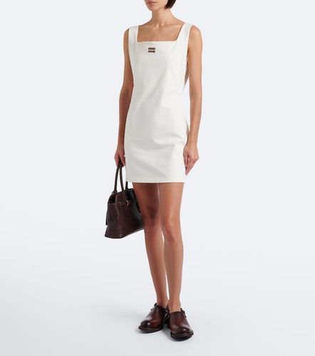 Leather-trimmed cotton jersey minidress - Miu Miu - Modalova