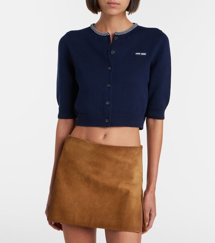 Cárdigan cropped de algodón con logo - Miu Miu - Modalova