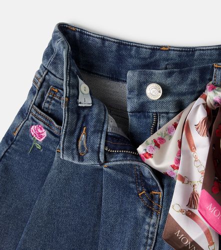 Falda de denim plisada bordada con satén - Monnalisa - Modalova