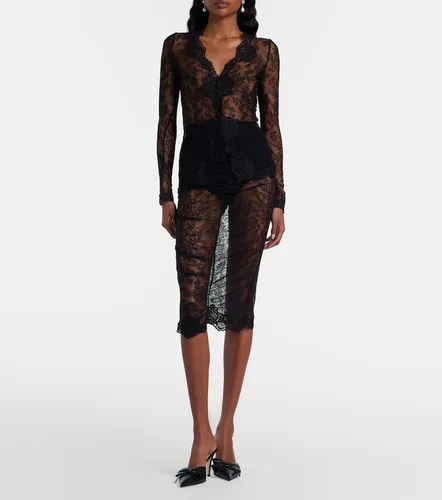 Floral ruched sheer lace midi skirt - Valentino Garavani - Modalova