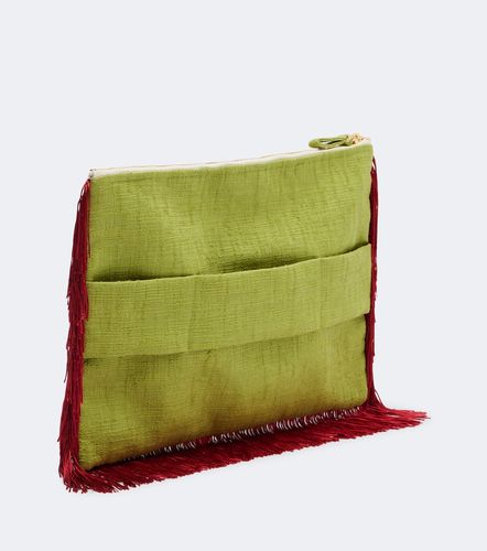 Pouch de lona de algodón estampado con flecos - La DoubleJ - Modalova