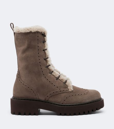 Botas con cordones de ante con borrego - Brunello Cucinelli - Modalova