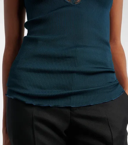 Lace-trimmed ribbed-knit silk top - Saint Laurent - Modalova