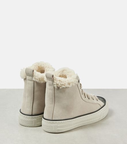 Monili shearling-trimmed suede high-top sneakers - Brunello Cucinelli - Modalova