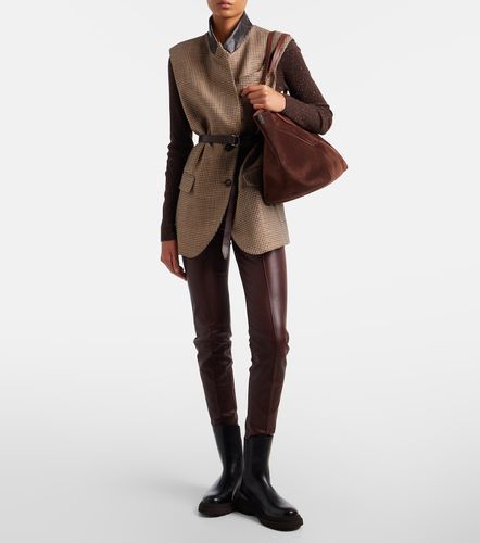 Wool-trimmed leather slim pants - Brunello Cucinelli - Modalova