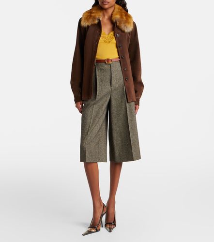 Belted shearling-trimmed suede jacket - Saint Laurent - Modalova