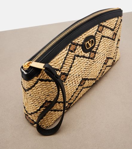 VLogo Small leather-trimmed raffia pouch - Valentino Garavani - Modalova