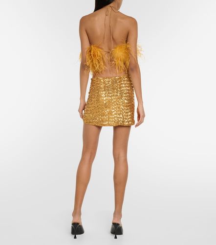 Feather-trimmed sequined miniskirt - Oseree - Modalova