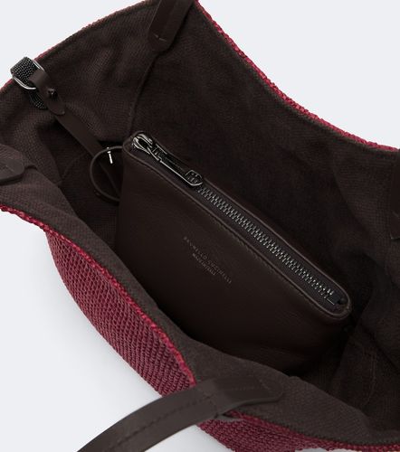Monili leather-trimmed raffia-effect tote bag - Brunello Cucinelli - Modalova