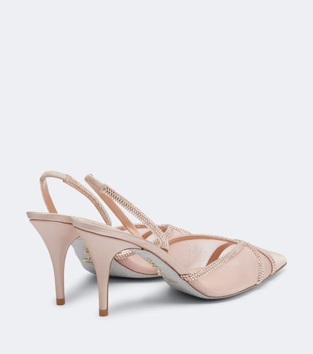 Embellished satin and mesh slingback pumps - Rene Caovilla - Modalova