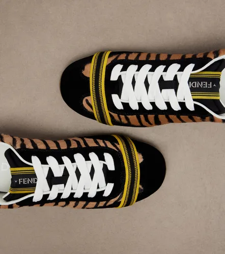 Wrap suede-trimmed calf hair sneakers - Fendi - Modalova