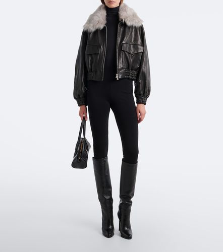 Shearling-trimmed leather blouson jacket - Nour Hammour - Modalova