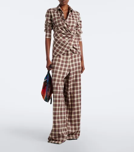 Draped plaid cotton flannel shirt - Dries Van Noten - Modalova
