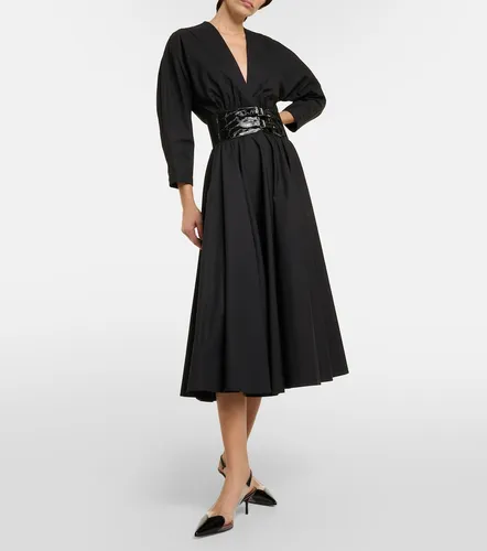 Leather-trimmed cotton midi dress - Alaia - Modalova