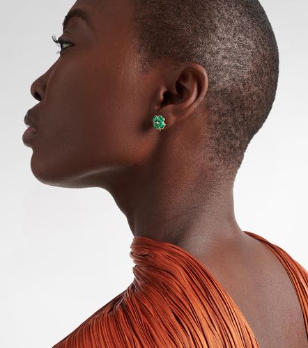 Puces Dome Trefle 9kt earrings with malachite and diamonds - Yvonne Leon - Modalova