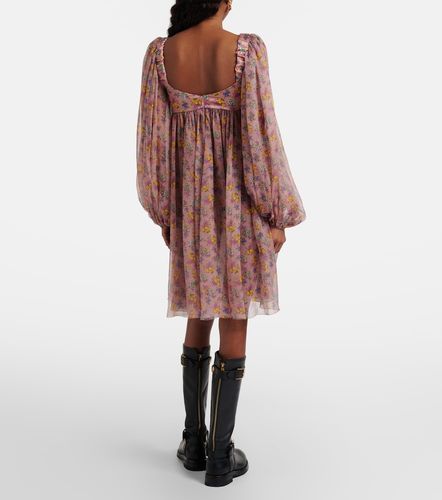 Miniabito in chiffon di misto cotone e seta con pizzo floreale - Dolce&Gabbana - Modalova