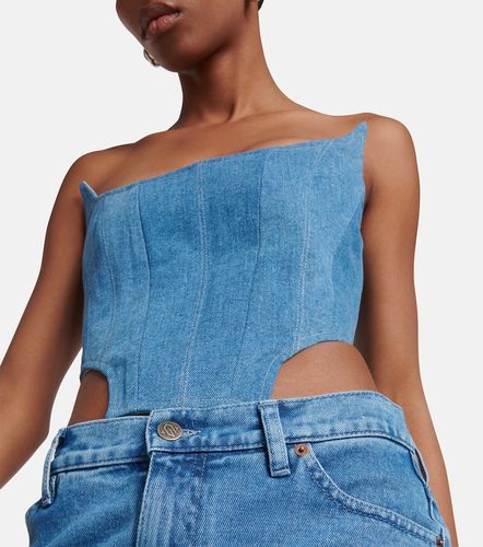 Floral-applique denim bustier - Giuseppe di Morabito - Modalova