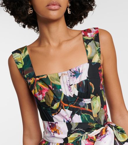 Abito lungo in cotone con stampa floreale - Dolce&Gabbana - Modalova