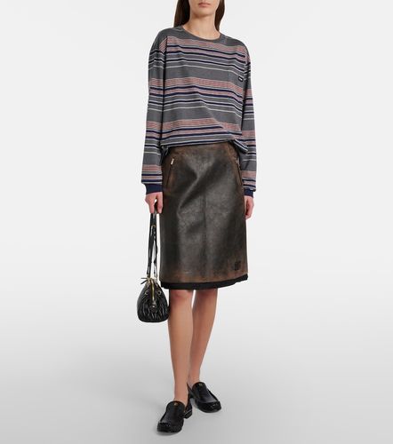 Suede-trimmed leather midi skirt - Miu Miu - Modalova