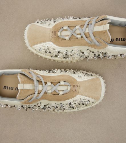 Bubble embellished suede-trimmed sneakers - Miu Miu - Modalova