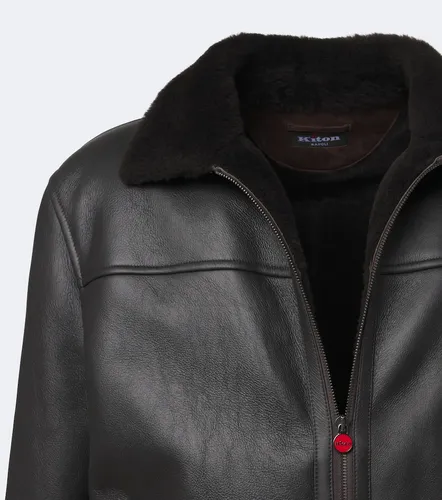 Shearling-trimmed leather bomber jacket - Kiton - Modalova