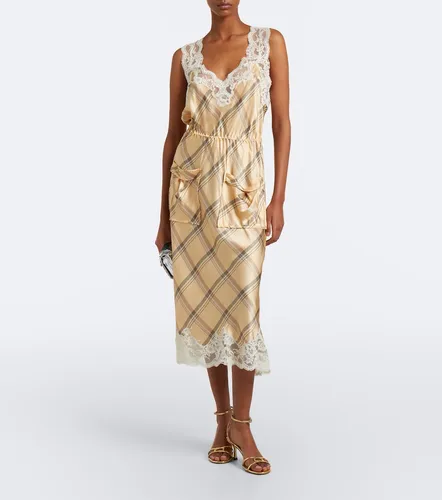 Vestido midi de satén de seda a cuadros con encaje - Rabanne - Modalova