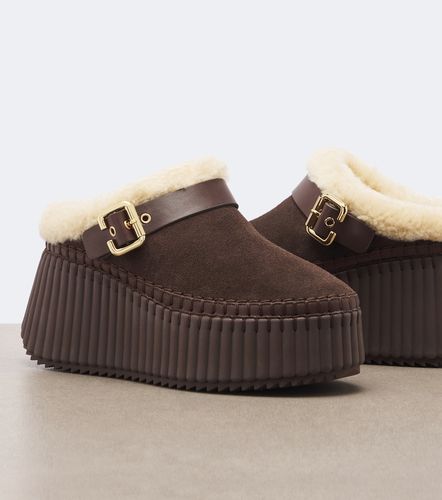 Nama shearling-lined suede platform mules - Chloe - Modalova