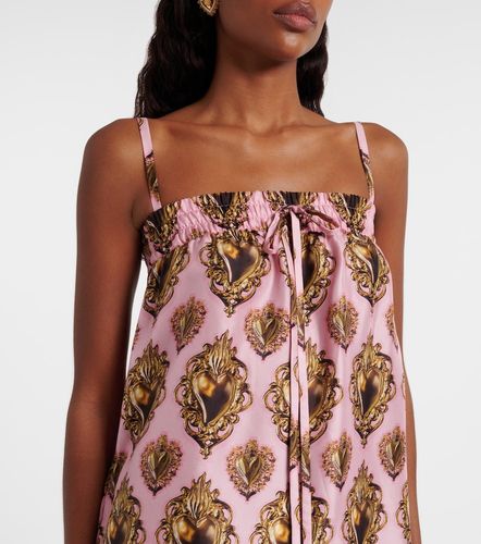 Feather-trimmed printed silk minidress - Dolce&Gabbana - Modalova