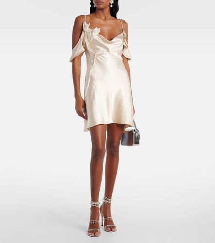 Floral-applique ruffled satin minidress - Self-Portrait - Modalova