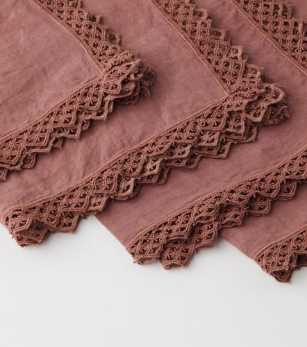 Set de 4 servilletas de lino con macramé - Once Milano - Modalova