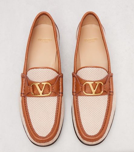 VLogo leather-trimmed canvas loafers - Valentino Garavani - Modalova