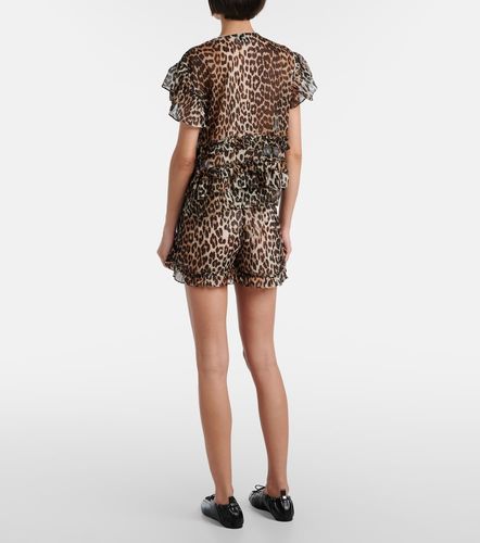Leopard-print ruffled chiffon blouse - Ganni - Modalova