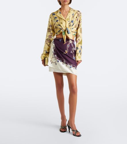Gonna in twill di seta con stampa - Versace - Modalova