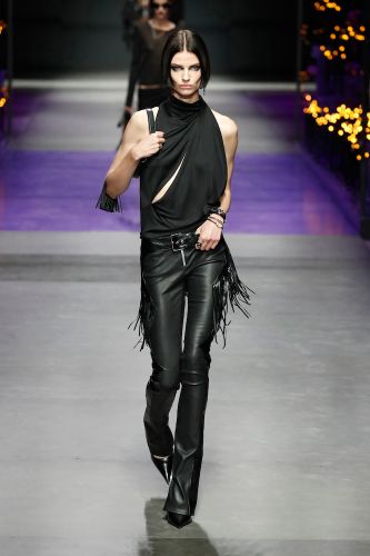 Versace Cutout turtleneck satin top - Versace - Modalova