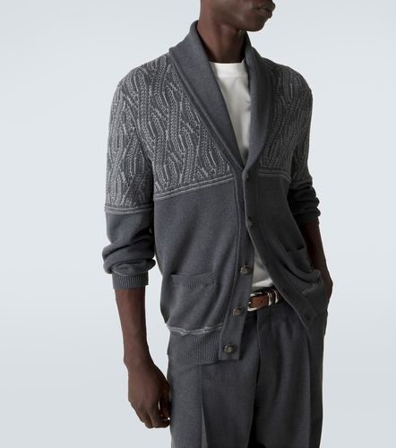 Cardigan in jacquard di cotone - Brunello Cucinelli - Modalova