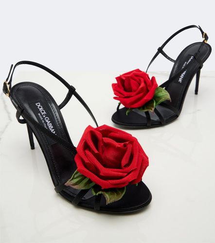 Sandalias de satén con aplique floral - Dolce&Gabbana - Modalova