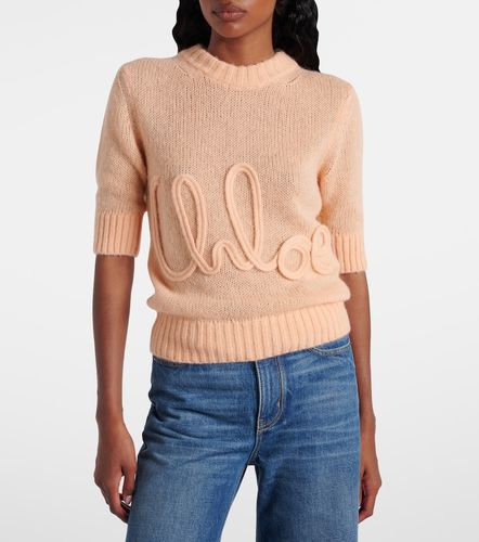 Chloé Pullover in alpaca e seta con logo - Chloe - Modalova