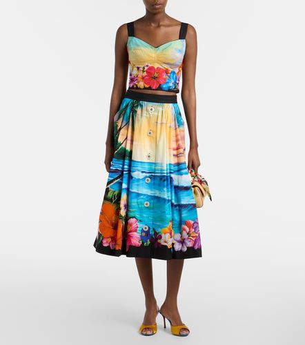 Gonna midi in cotone con stampa - Dolce&Gabbana - Modalova