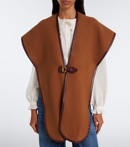 Leather-trimmed wool-blend shawl - Chloe - Modalova