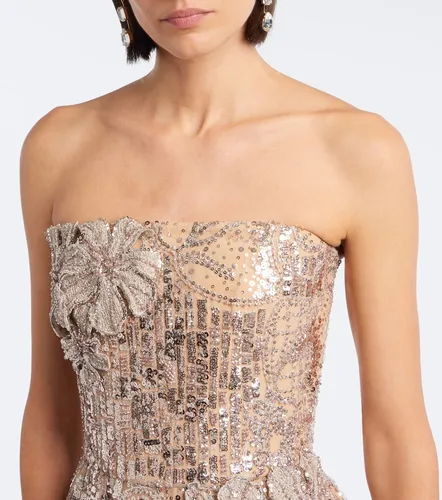 Floral-applique embellished tulle minidress - Elie Saab - Modalova