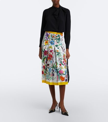 Falda midi de seda floral plisada - Gucci - Modalova