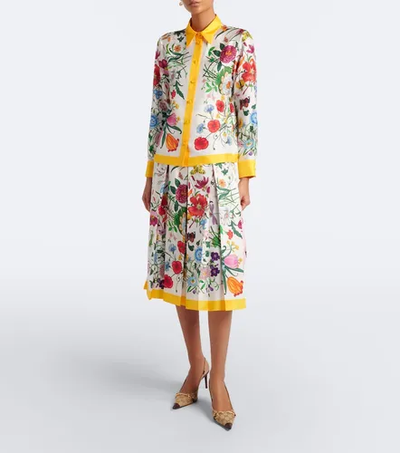Falda midi Flora de seda plisada - Gucci - Modalova