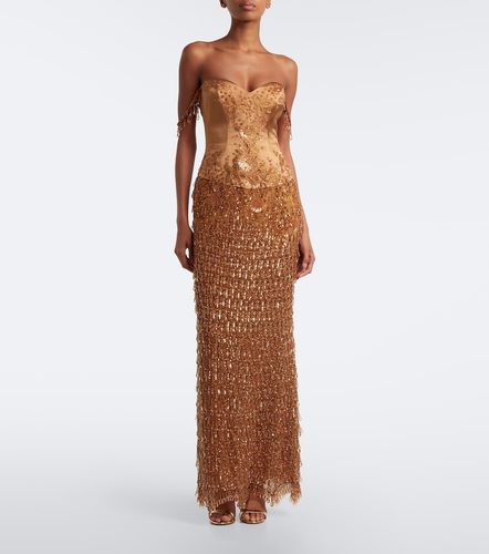 Abito lungo bustier in raso con paillettes - Georges Hobeika - Modalova