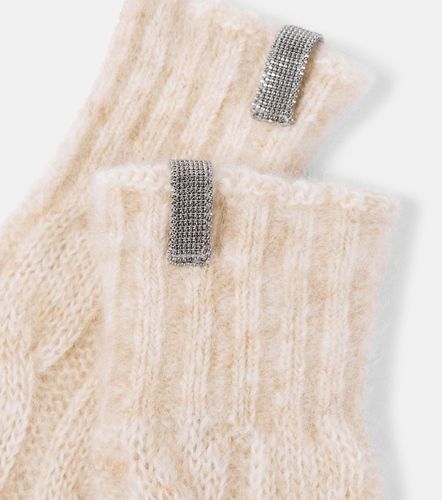 Embellished cable-knit wool gloves - Brunello Cucinelli - Modalova